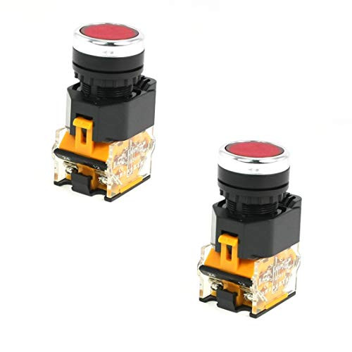 XMHF LA38 AC15 220V5.5A/ 380V4A DPST Momentary Red Flat Round Push Button Switch 2Pcs