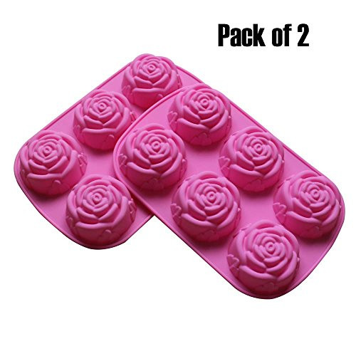 BAKER DEPOT Silicone Mold for Handmade Soap, Cake, Jelly, Pudding, Chocolate, 6 Cavity Rose Design, Set of 2 6
