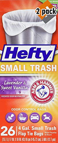 Hefty Flap Tie Small Trash Bags - Lavender & Sweet Vanilla, 4 Gallon, 26 Count (2 Pack)