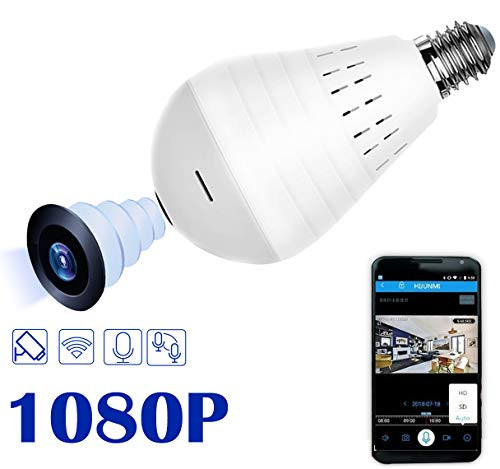 WiFi Full HD 1080P Smart Home Security Light Camera - Wireless 360 Degree Panoramic IP Camera Bulb - Remote Floodlight and Infrared Night Vision, Baby Pet Surveillance for Outdoor Home
