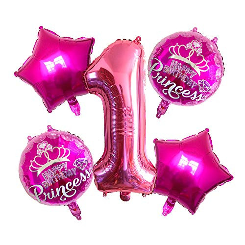 Hongkai Crown 1st Birthday Girl Decoration Boy Supplies Foil Balloons Set,32inch Number 1 Mylar Balloons One Banner Baby First Happy Birthday Party Supplies