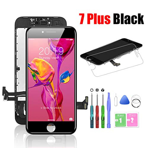 HTECHY Compatible with iPhone 7 Plus Screen Replacement Black(5.5") Display with 3D Touch Screen LCD Digitizer Assembly + Repair Tools Kit Screen Protector