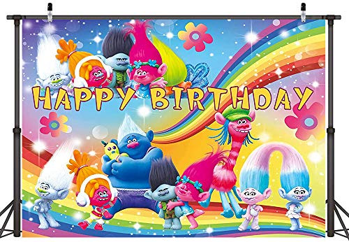 Trolls Poppy Animation Movies Theme Photography Background Happy Birthday Theme Party Backdrops for Baby Shower Newborn Colorful Rainbow Decor Banner Photo Booth Studio Props 7x5 ft Trolls Poppy Animation Movies Theme Photography Background Happy Birthday Theme Party Backdrops for Baby Shower Newborn Colorful Rainbow Decor Banner Photo Booth Studio Props 7x5 ft