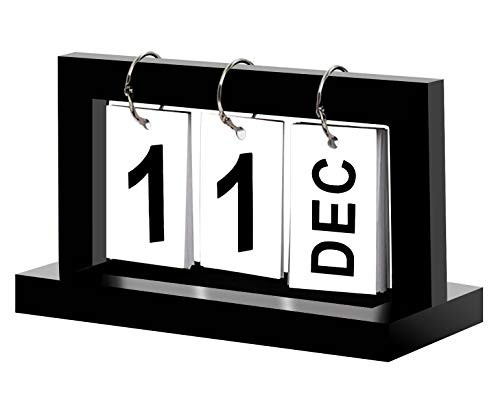 Flip Chart Perpetual Calendar,Creative Wooden Chic Office Home Decoration Desk Calendar with Artwork Rustic Vintage Retro Style (Black)