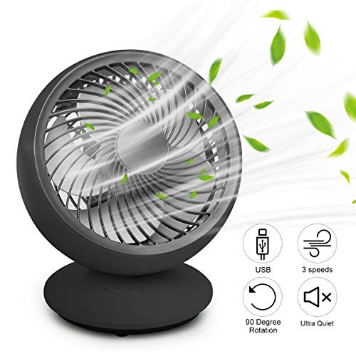 Desktop Fan, Mini USB Fans Cooling Quiet Small Table Fan Portable Desk Fan 3 Speed Adjustable Head 90° Rotatable Oscillating Fan for Home Office Bedroom by ICARE Desktop Fan, Mini USB Fans Cooling Quiet Small Table Fan Portable Desk Fan 3 Speed Adjustable Head 90° Rotatable Oscillating Fan for Home Office Bedroom by ICARE