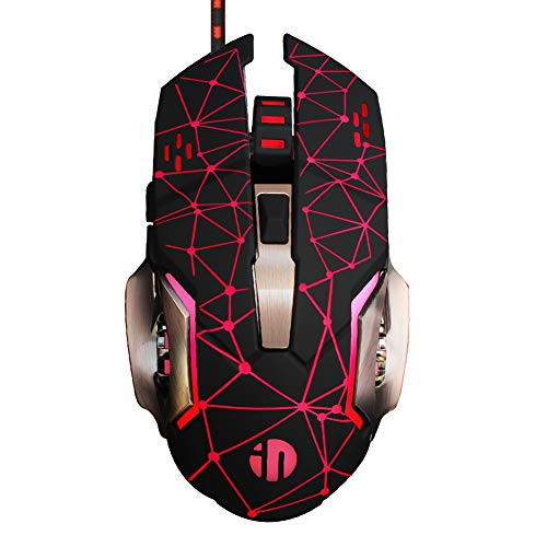 Silent Click Mouse, Inphic Wired Gaming Mouse with 6 Macro Programmable Buttons, USB Optical PC Laptop Computer Ergonomic Quiet Mice, 4800DPI, 7 RGB Breathing LED Backlit (WZXY)