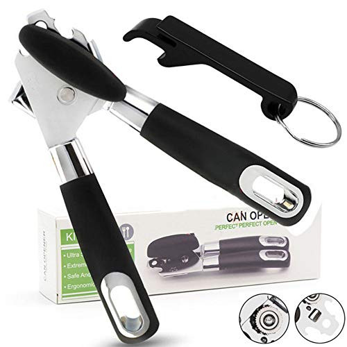 Can Opener, Stainless Steel Manual Bottle Opener, Food Grade Heavy Duty Kitchen Handheld Can Bottle Opener with Smooth Edge Large Turn Knob