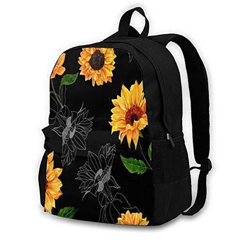 Yellow Watercolor Sunflower College School Backpack Computer Laptop Bag Travel Backpack Shoulder Bookbag Travel Hiking Camping Daypack