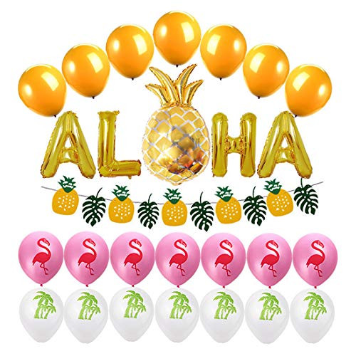 Hawaiian Aloha Party Decorations Aloha Banner Flamingo Pineapple Palm Leaves Garland Banners and Balloons Tropical Party Balloon for Luau Party Supplies Favors Hawaiian Aloha Party Decorations Aloha Banner Flamingo Pineapple Palm Leaves Garland Banners and Balloons Tropical Party Balloon for Luau Party Supplies Favors