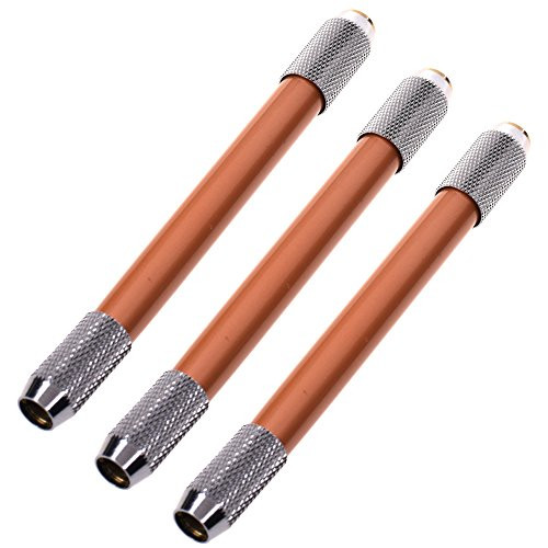 Pack of 3 Light Brown Dual Heads Aluminum Pencil Lengthener Extender Holder