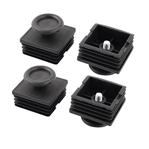 uxcell Table Adjustable Leveling Foot Square Tube Insert 50mm x 50mm 4 Sets Black