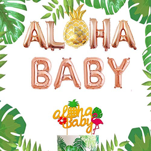 JeVenis Rose Gold Aloha Baby Balloons Aloha Baby Sign Aloha Baby Party Decoration for Aloha Baby Shower Tropical Wedding Party Decor