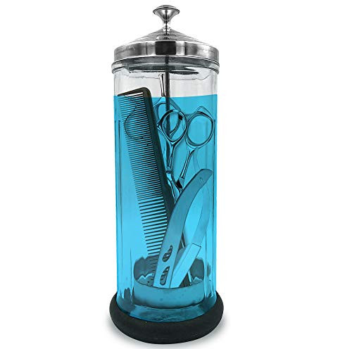 PREMIUM Barber Disinfectant Jar with Tray 42 Oz. Comb Disinfectant Jar, Glass Disinfecting Jar for Nail Tools and Barber Supplies, Salon Disinfectant Jar