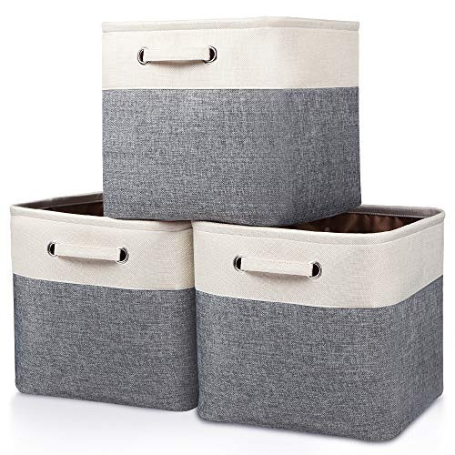 Kntiwiwo Large Storage Cubes 13 x 13 x 13 Foldable Storage Bin Closet Organizers and Storage Basket w/Handles for Organizing Shelf Nursery Home Closet - Set of 3