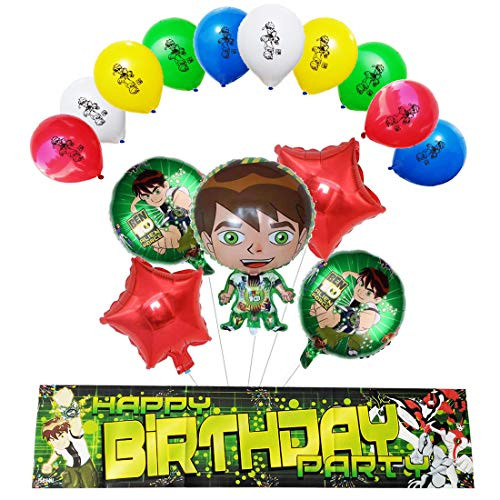 Ben 10 Happy Birthday Banner Ben 10 Foil Balloons and Latex Balloons for Kids Birthday Party Decorations