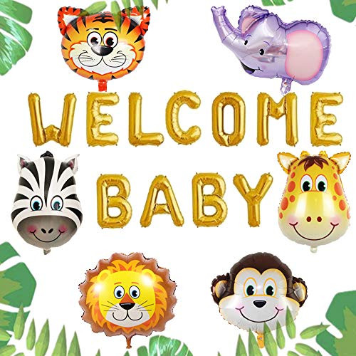 LaVenty Set of 7 Welcome Baby Jungle Safari Balloons Safari Baby Shower Decoration Jungle Oh Baby Banner Jungle Safari Baby Shower Backdrop