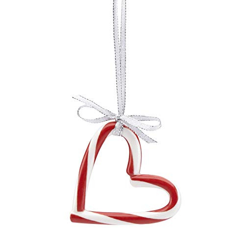 Lenox Candy Cane Heart Ornament, 0.40 LB, Red