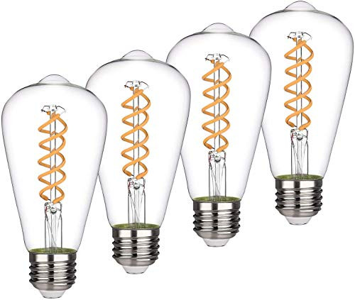 ST19(ST64) 8W Vintage Edison LED Bulb, Daylight White 5000K, Antique Flexible Spiral LED Filament Light Bulb,800Lm Dimmable, 8W Equivalent to 80W, E26 Base,Clear Glass (8W-5000K-4 Pack)