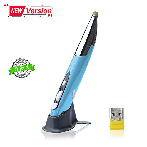 Wireless Optical Pocket Pen Mouse with Stylus Function, USB Wireless Optical Pen Mouse 800/1200/1600 DPI Adjustable Handwriting Mini Air Mouse Mice for PC Laptop Notebook Computer Mac (Blue)