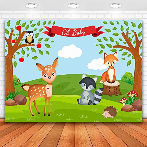 Allenjoy 7x5ft Oh Baby Birthday Party Backdrop Woodland Backdrop for Baby Shower Woodland Animals Baby Shower Decorations Backdrops for Photography