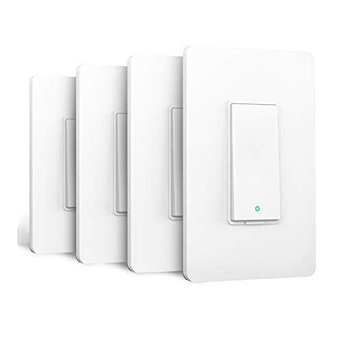 meross Smart Light Switch Compatible with Alexa, Google Assistant and SmartThings, Needs Neutral Wire, Single Pole WiFi Wall Switch, Remote Control, Schedules, No Hub Needed, 4 Pack