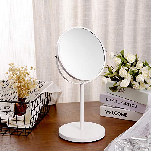 Double-Sided Magnifying Makeup Mirror, Large 6.7-Inch Vanity Makeup Mirror, 1X and 3X Magnifying Mirrors ~ Perfect for Bedroom or Bathroom Vanity, Tabletop Swivel Mirror,White
