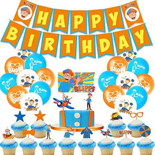 Blippi Birthday Party Decorations,Blippi Party Supplies,Blippi Balloons,Blippi Cake Toppers for Kids Birthday Party Supplies,Perfect for Blippi theme Party and Decorations