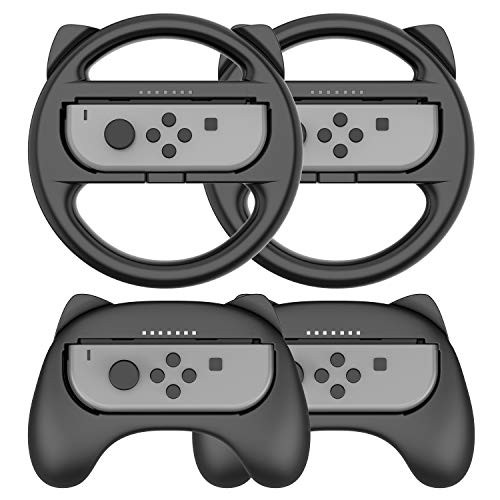 Steering Wheel Controller for Nintendo Switch Joy Con - Racing Games Accessories Nintendo Joy Con Controller Hand Grip for Mario Kart Parties, Black