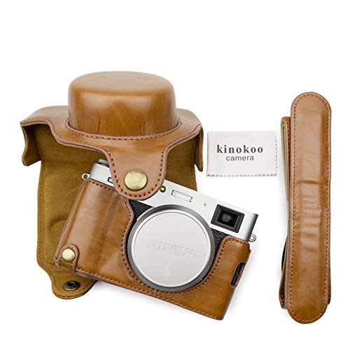 Fuji X100V Case Bag, MUZIRI KINOKOO PU Leather Case for Fujifilm X100V with Shoulder Strap Fuji X100V Protective Case Add Grip to Camera-Brown