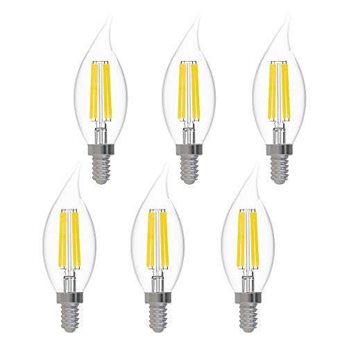AMUV CA11 Vintage Edison LED Candelabra Bulb, E12 Base, Dimmable Filament Bulbs Equivalent 60W, for Candelabra and Chandelier, Warm White 2700K, 600 Lumen, 6 Pack