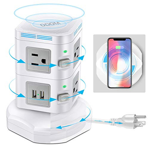 ODOM Power Strip Tower Wireless Charger Power Surge Protector Multi Outlets Plug with 4 USB Ports 6 Outlets, Desktop Charging Station 6ft Extension Cord for Home, Office, and More ODOM Power Strip Tower Wireless Charger Power Surge Protector Multi Outlets Plug with 4 USB Ports 6 Outlets, Desktop Charging Station 6ft Extension Cord for Home, Office, and More