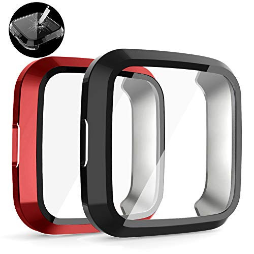 OenFoto Screen Protector Compatible with Fitbit Versa Lite with HD Tempered Glass Case Cover, [2 Pack] [Daily Waterproof] [3D Full Coverage] Shell Protective for Fitbit Versa Lite Smartwatch