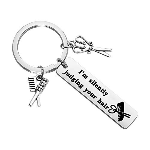 PENQI Hairdresser Jewelry Hair Stylist Gift I'm Silently Judging Your Hair Keychain Comb Scissors Jewelry Hair Stylists Cosmetology Graduation Gift (Sliver)