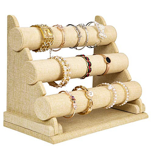Polmart Jewelry Display Stand with 3 Tier Bracelet Necklace Jewelry Organizer Bangle Bracelet Organizer Holder Display Stand(Yellow Linen) Polmart Jewelry Display Stand with 3 Tier Bracelet Necklace Jewelry Organizer Bangle Bracelet Organizer Holder Display Stand(Yellow Linen)