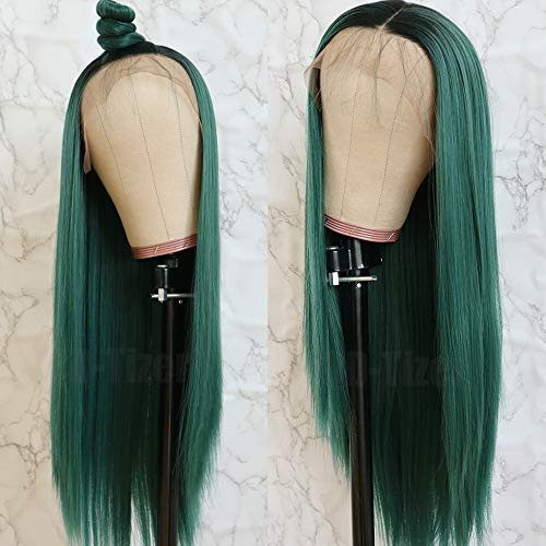 QD-Tizer Lace Front Wigs, Long Straight Hair Ombre Green Wig Glueless Heat Resistant Fiber Hair Synthetic Lace Front Wigs for Fashion Women QD-Tizer Lace Front Wigs, Long Straight Hair Ombre Green Wig Glueless Heat Resistant Fiber Hair Synthetic Lace Front Wigs for Fashion Women