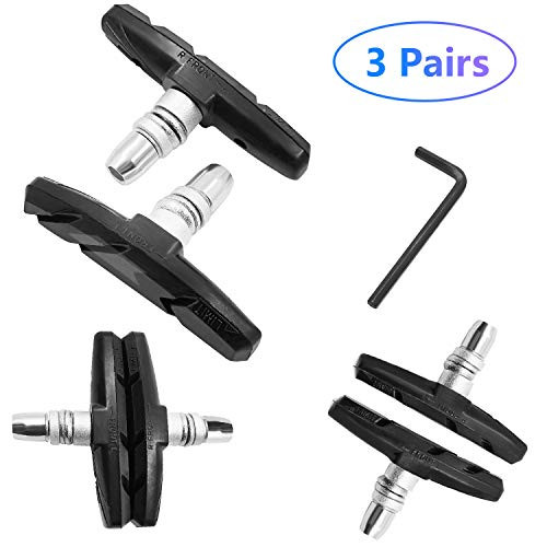 Qidoe Bike Brake Pads 3 Pairs, Bicycle V-Brake Pads Blocks Set 70mm Universal for Road Mountain Bicycle with Hex Nut and Spacers, No Noise No Skid Qidoe Bike Brake Pads 3 Pairs, Bicycle V-Brake Pads Blocks Set 70mm Universal for Road Mountain Bicycle with Hex Nut and Spacers, No Noise No Skid