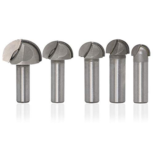 ROOCBIT Core Box Router Bit Set Double Flute Round Nose Router Bit Woodworking Tool Round Groove Router Bit 1/2 Inch Shank -(5/8" 3/4" 7/8" 1" 1-1/8") 5PCS