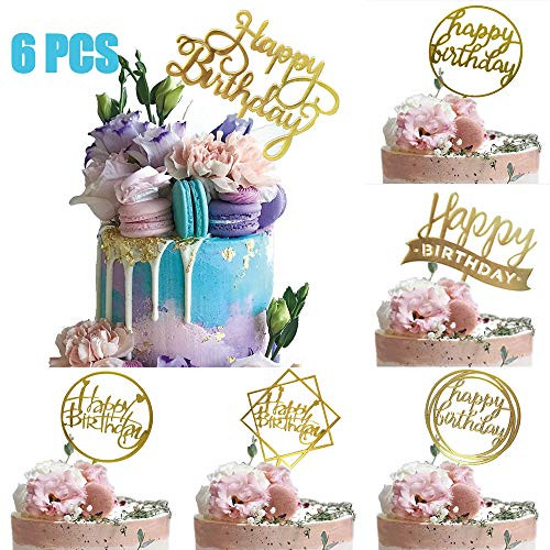 6 PACK Gold Happy Birthday Cake Topper Acrylic?Cake Topper For Birthday Party Decorations,Cupcake Toppers,Birthday Cake Decorations Supplies 6 PACK Gold Happy Birthday Cake Topper Acrylic?Cake Topper For Birthday Party Decorations,Cupcake Toppers,Birthday Cake Decorations Supplies