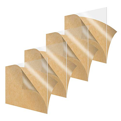 SimbaLux Acrylic Sheet Clear Cast Plexiglass 12 x 12 Square Panel 1/8 Thick (3mm) Pack of 4 Transparent Plastic Plexi Glass Board with Protective Paper for Signs, DIY Display Projects, Craft