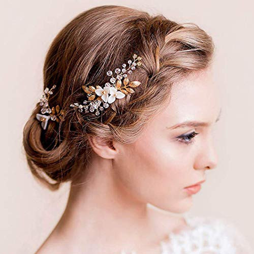 Simsly Bride Crystal Wedding Hair Comb and Hair Pin Flower Gold Bridal Hair Piece Hair Accessories for Women and Girls
