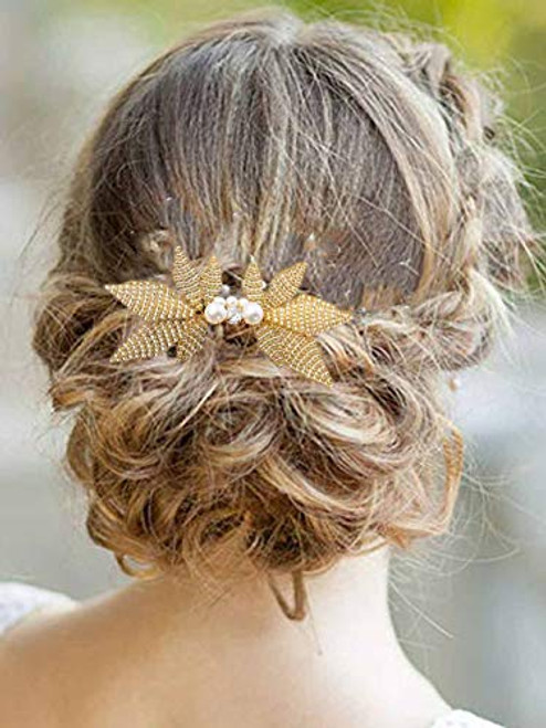 Simsly Wedding Crystal Hair Combs Pearls Bridal Hair Clips Gold Wedding Hair Accessories for Brides and Bridesmaids (Gold)