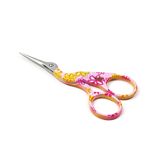 Embroidery Scissors 3.5 Inch Sewing Scissors Small Sharp for Crafting, Art Work, Threading, Needlework, Stainless Steel Crane Design Embroidery Scissors by D&D, Pink