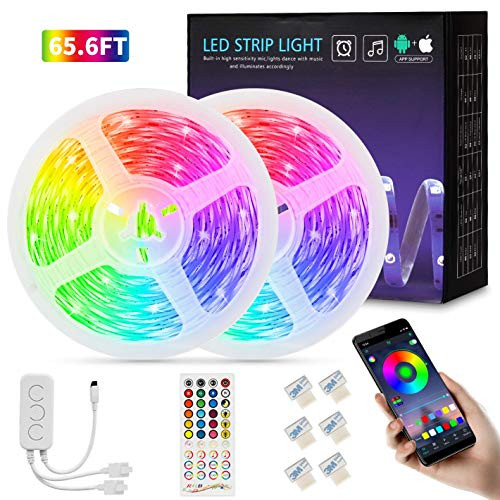 65.6ft/20M RGB LED Strip Lights Kit, 5050 RGB LED Light Strips, Smart App Controlled LED Strip Light, Bluetooth Controller,Sync to Music Light,Remote LED Lights for Bedroom Home Party(2x32.8FT) 65.6ft/20M RGB LED Strip Lights Kit, 5050 RGB LED Light Strips, Smart App Controlled LED Strip Light, Bluetooth Controller,Sync to Music Light,Remote LED Lights for Bedroom Home Party(2x32.8FT)