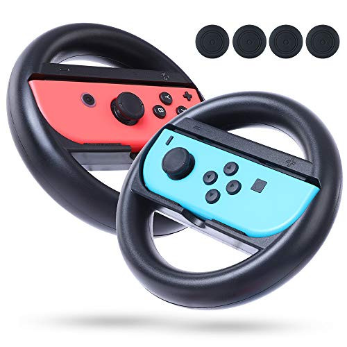 Steering Wheel for Nintendo Switch Joy-Con, Racing Steering Wheel Controller Handle 2 pack with 4 Thumb Grip Caps