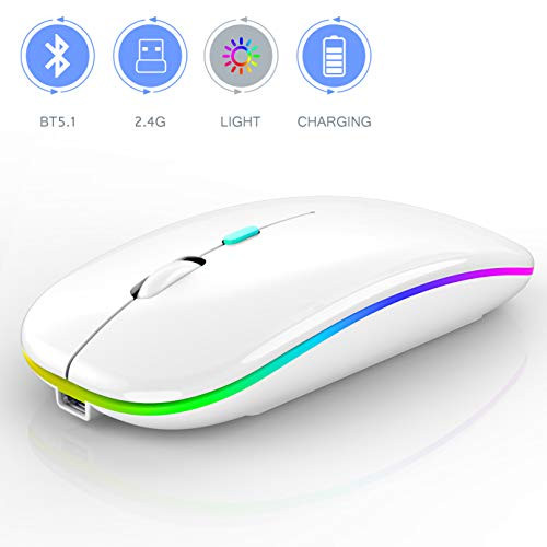 LED Wireless Bluetooth Mouse,Bluetooth Mouse for MacBook Air/Mac/MacBook Pro/ipad/ipad Pro/iMac/Laptop,Rechargeable Wireless Mouse for MacBook Air/MacBook pro (White)