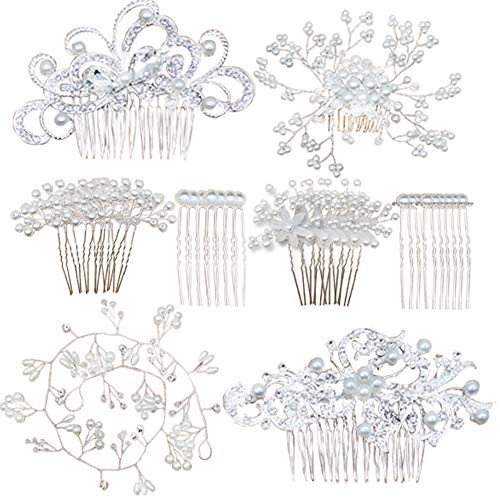 TIHOOD 45PCS Wedding Hair Comb Faux Pearl Crystal Bride Hair Accessories Hair Side Comb Clips U-shaped Flower Rhinestone Pearl Hair Clips for Bride Bridesmaid