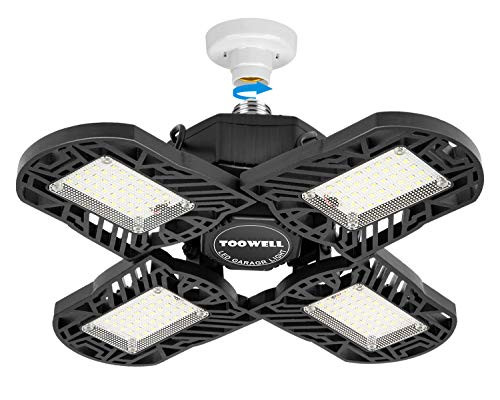 TOOWELL Bright LED Garage Lights 100W 10000LM Deformable LED Garage Ceiling Light 4 Adjustable LED Aluminum Panels Garage Lighting for Workshop Basement Warehouse Barn 6500K Daylight Upgrade