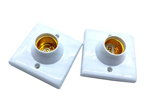 Traodin E27 Lamp Holde, Square E27 White LED Lamp Screw Base Halogen Bulb Holder Converter Light Bulb Base Lamp Socket Adapter Easy Installation (2Pcs)