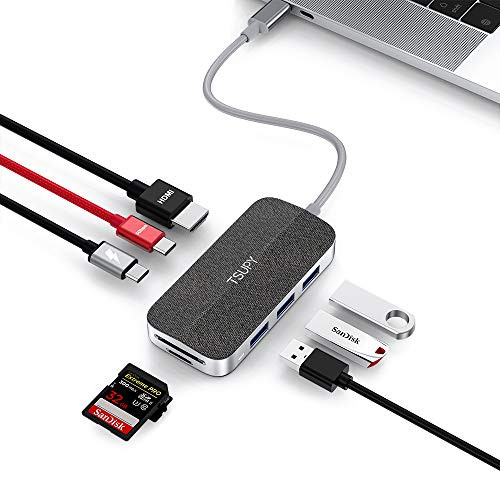 TSUPY 4K USB C Hub to HDMI, Type C Hub Adapter with USB C Power Delivery,5Gbps USB C /3 USB 3.0 Ports,SD/TF Card Reader Adapter for MacBook Pro Air and Type-C Laptops
