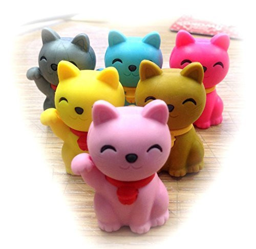 Iwako Erasers Maneki Neko - Lucky Cats (Special Color), 6 Pack